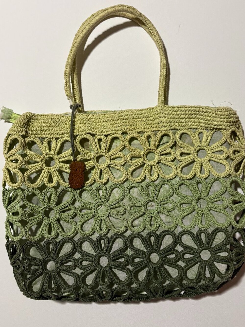 Sun N Sand Green Crochet Floral Beach Tote Boho Summer Shoulder Bag Purse